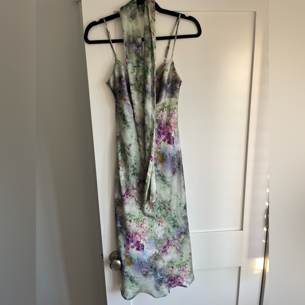 By Anthropologie Sweetheart Neck Scarf Crinkle Midi Dress - Picture 3 of 6